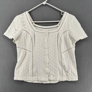 ett twa Anthropologie Romantic Boho Eyelet Short Sleeve Top Womens S White